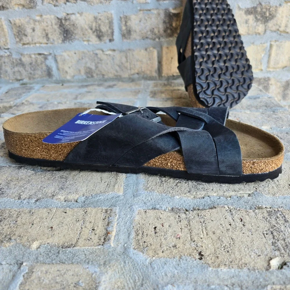 Birkenstock Lugano Black Oiled Leather Sandals Mens 12 45 New